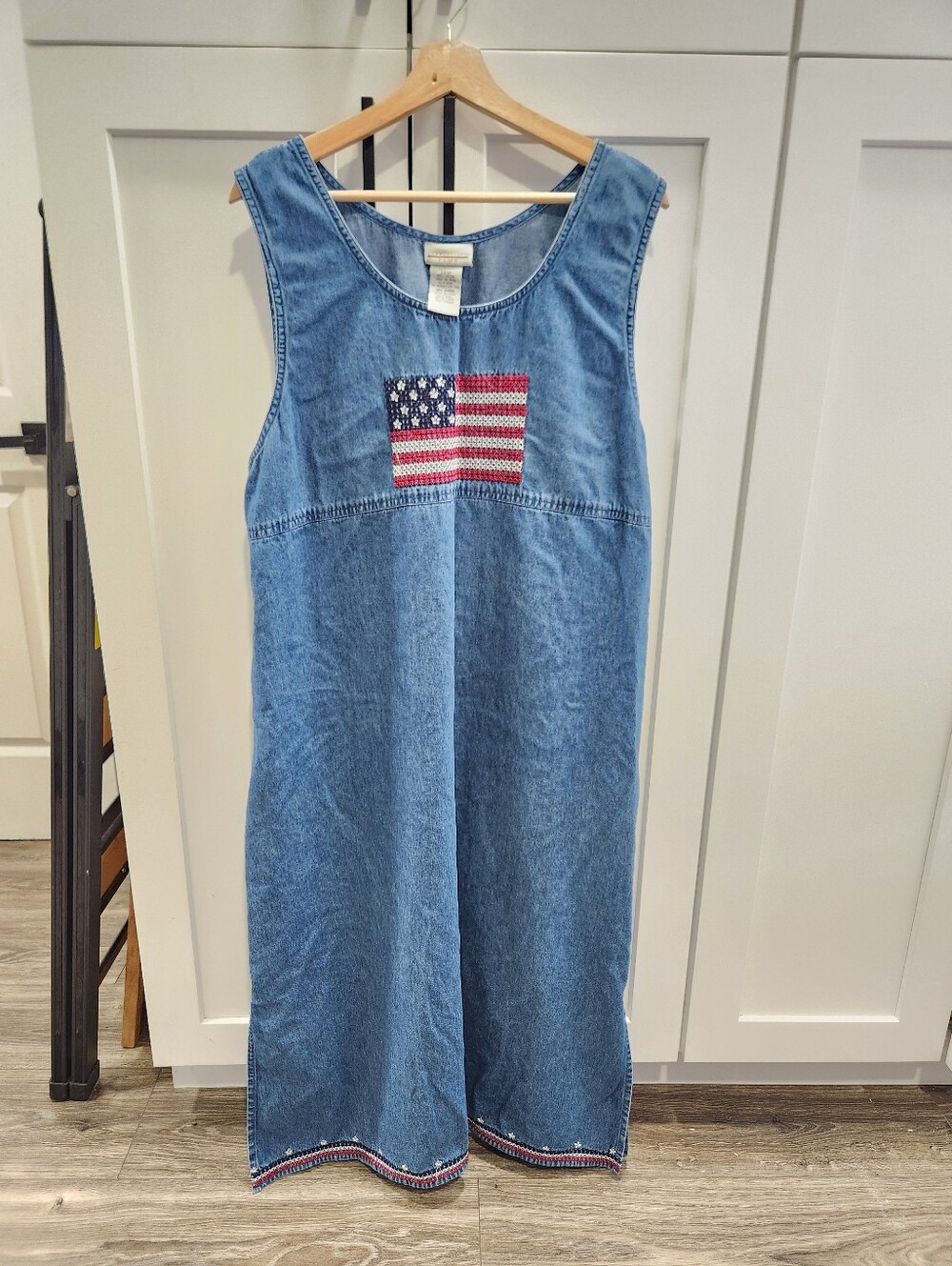Vintage Y2K Expressions Patriotic American Flag Sleeveless Denim Dress Size 20W